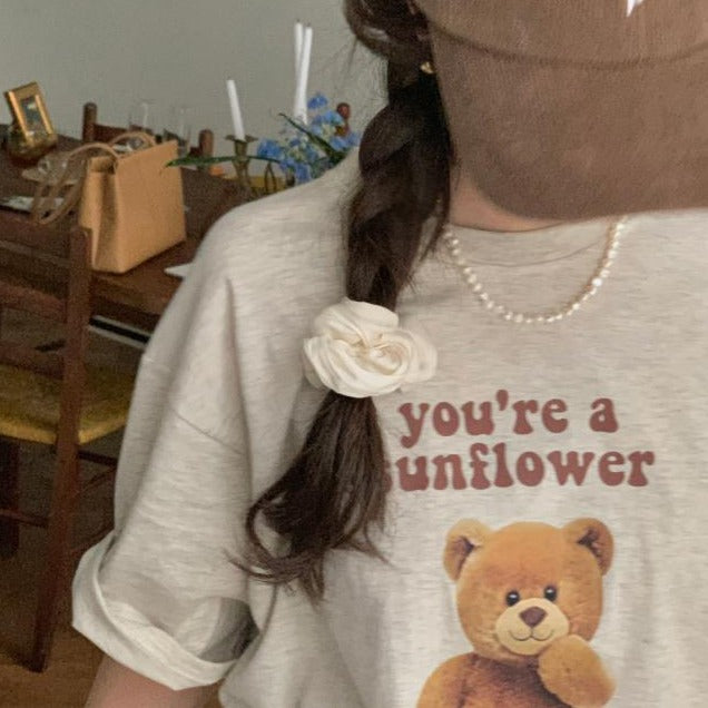[Korean Style] You're a sunflower Teddy Bear Cotton Box Tee
