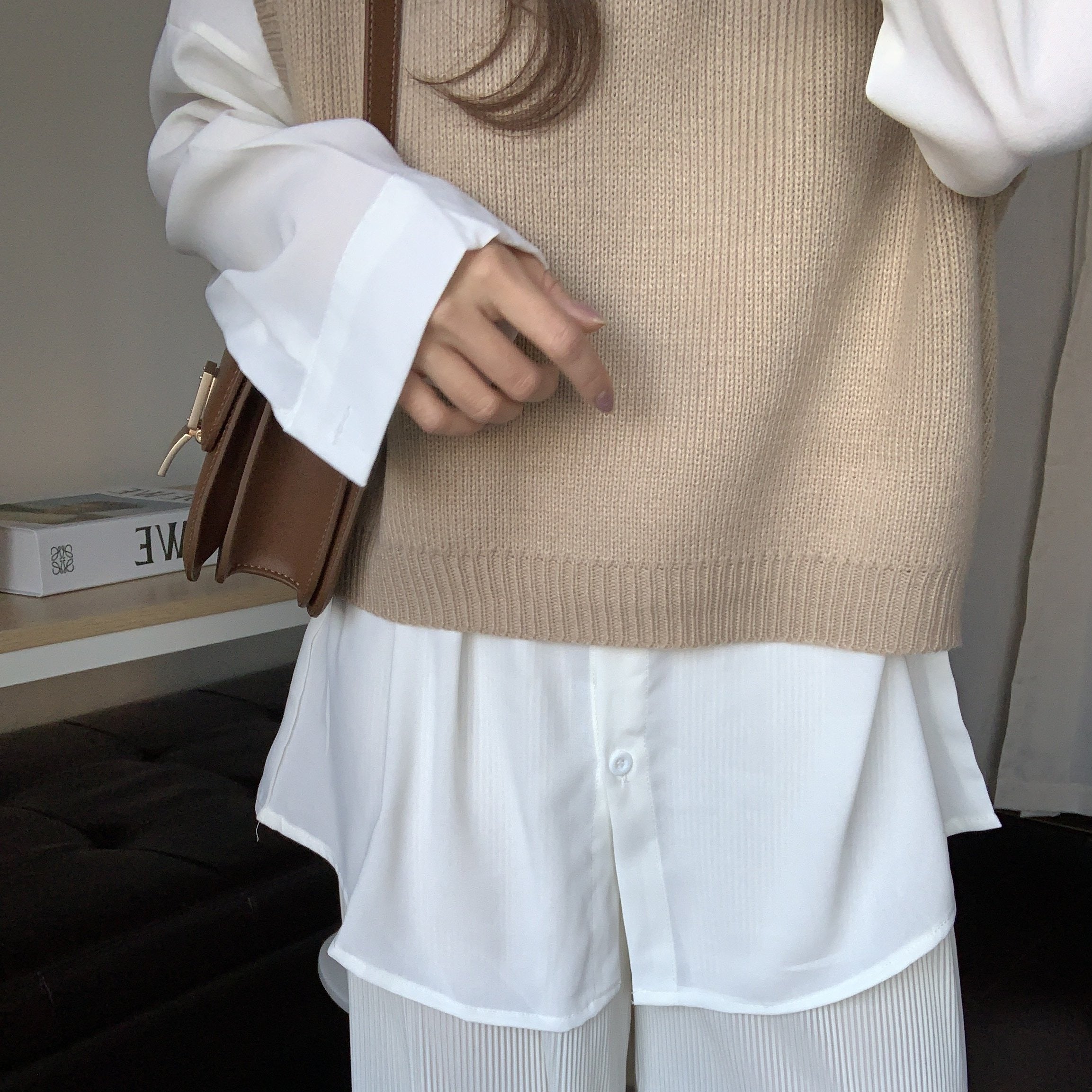 [Korean Style] Rayna Loose Fit Cropped Rib Knit Vest