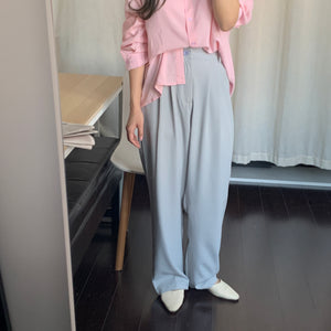 [Korean Style] Cezanne Pink Blouse w/ Gray Wide Leg Trouser 2 pc Set