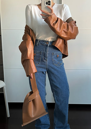 [Korean Style] Audre Minimalistic 2 Way Leather Tote Crossbody Wrist Bag