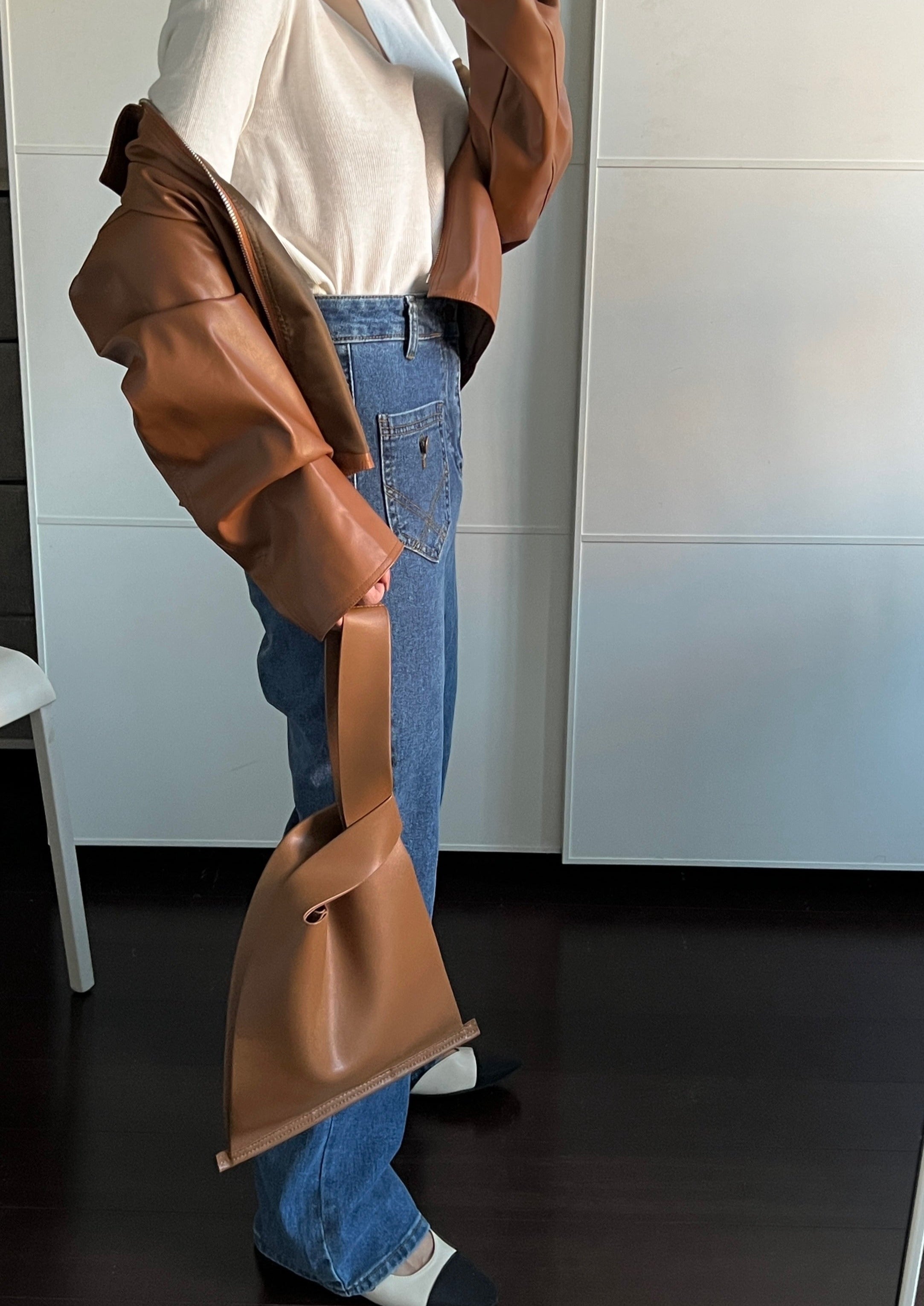 [Korean Style] Audre Minimalistic 2 Way Leather Tote Crossbody Wrist Bag