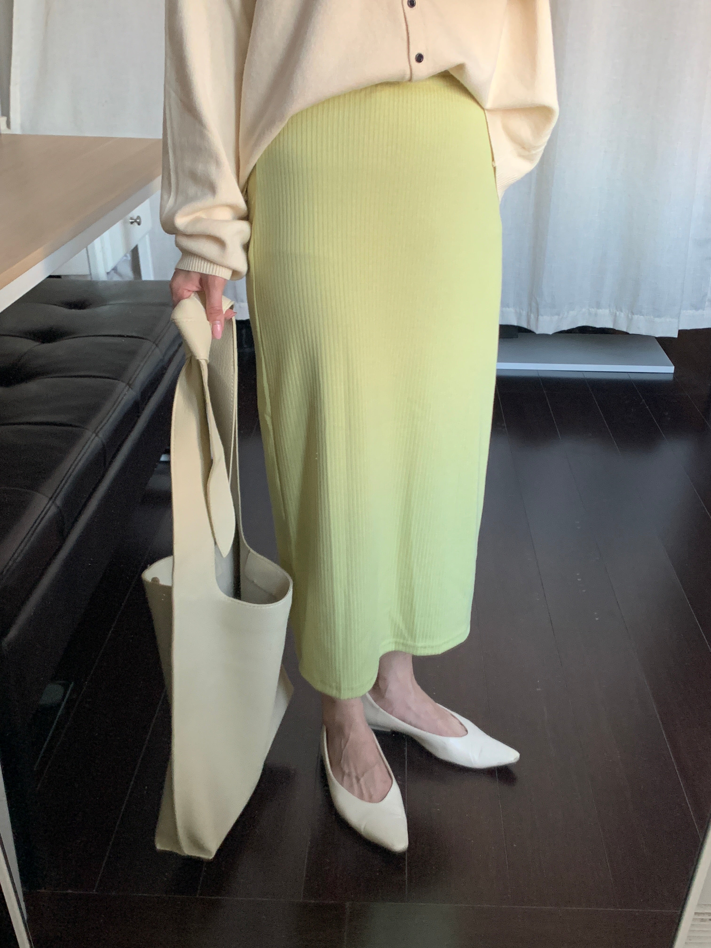 [Korean Style] Raiz High Waist Pencil Silhouette Rib Knit Skirt w/ Back Slit