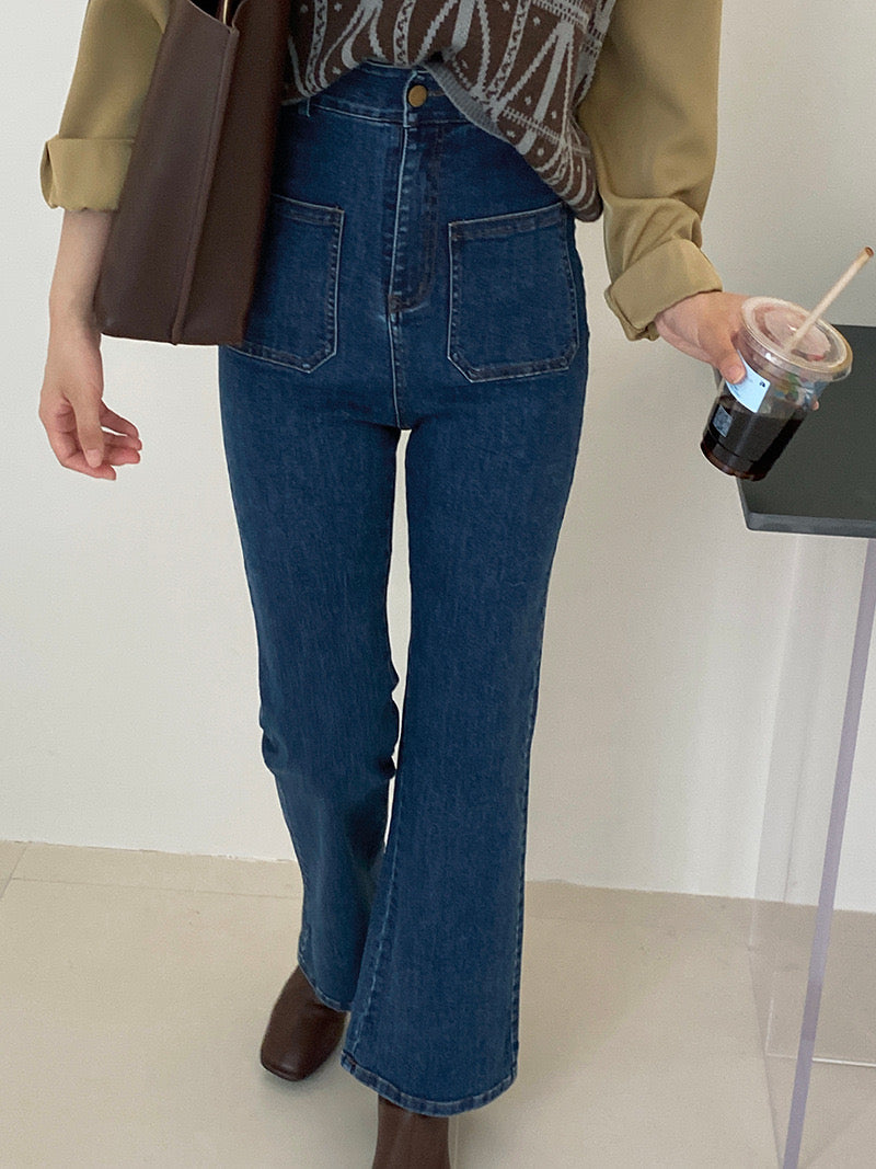 [Korean Style] High Waisted Pocket Bootcut Flare Jeans