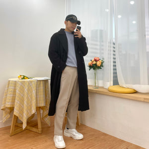 [Korean Style] Black Soline Wool Double Coat