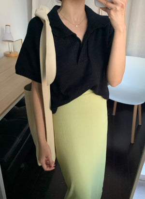 [Korean Style] Deliah Short Sleeve Knit Top Polo shirt