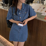 [Korean Style] Short Sleeve Denim One Piece Shirt Dress