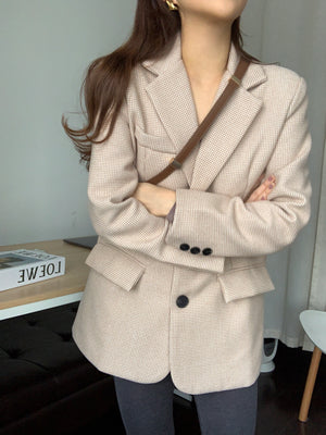 [Korean Style] Randler Single Breasted Plaid Check Fully Lined Blazer Coat