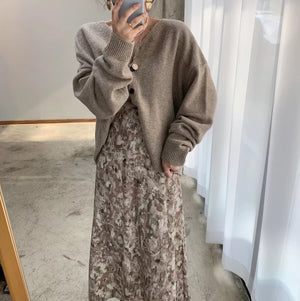 [Korean Style] Gewi Loose Fit Cardigan Skirt Set