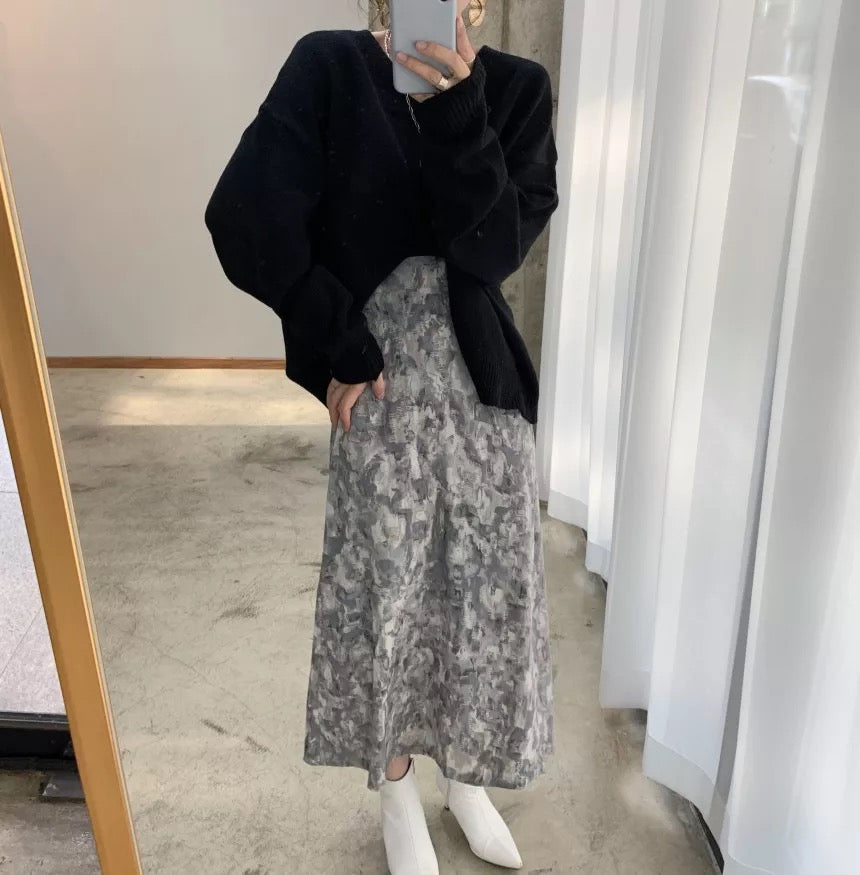 [Korean Style] Gewi Loose Fit Cardigan Skirt Set