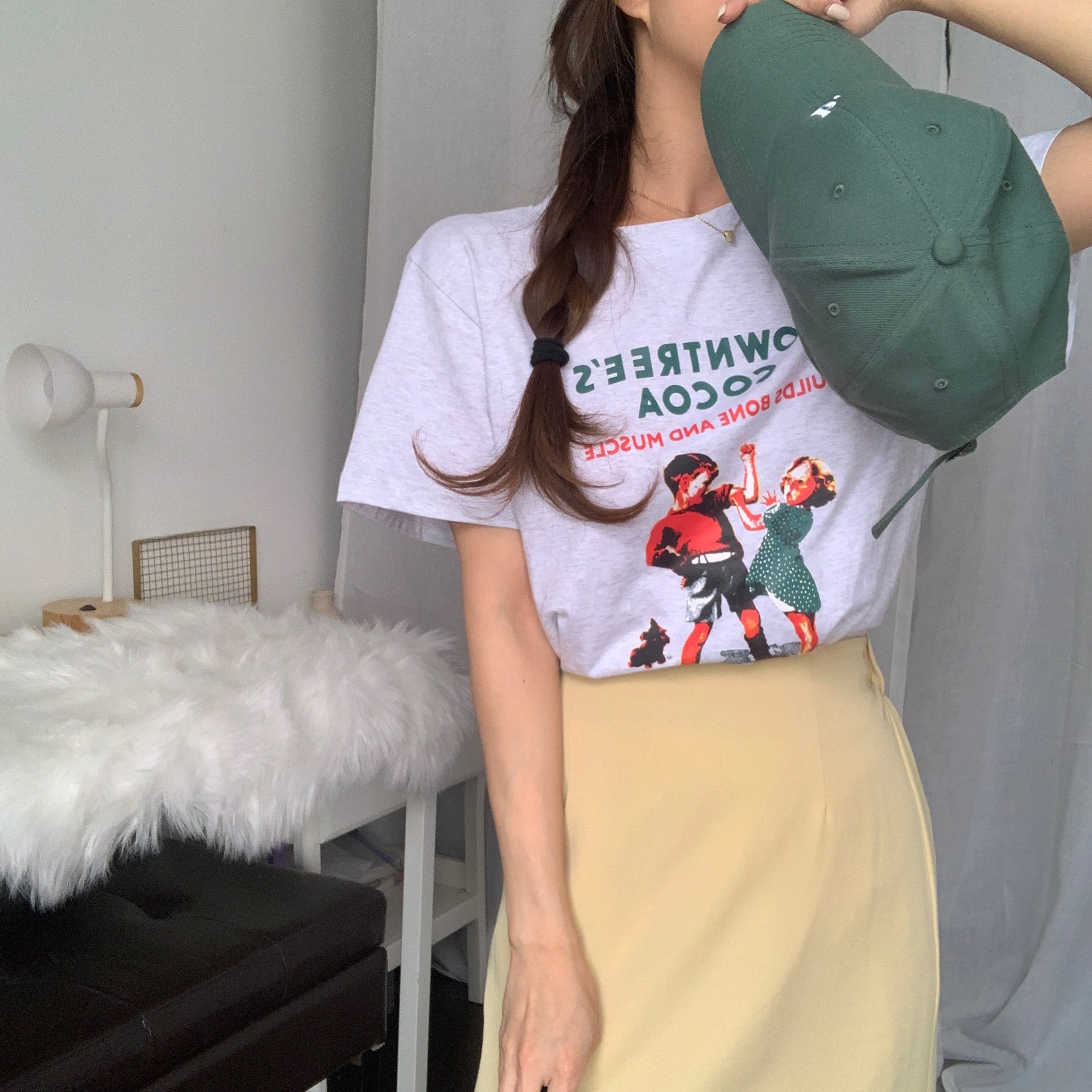 [Korean Style] Estie Grey Vintage Retro Graphic Tee Short Sleeve Cotton Box T shirt