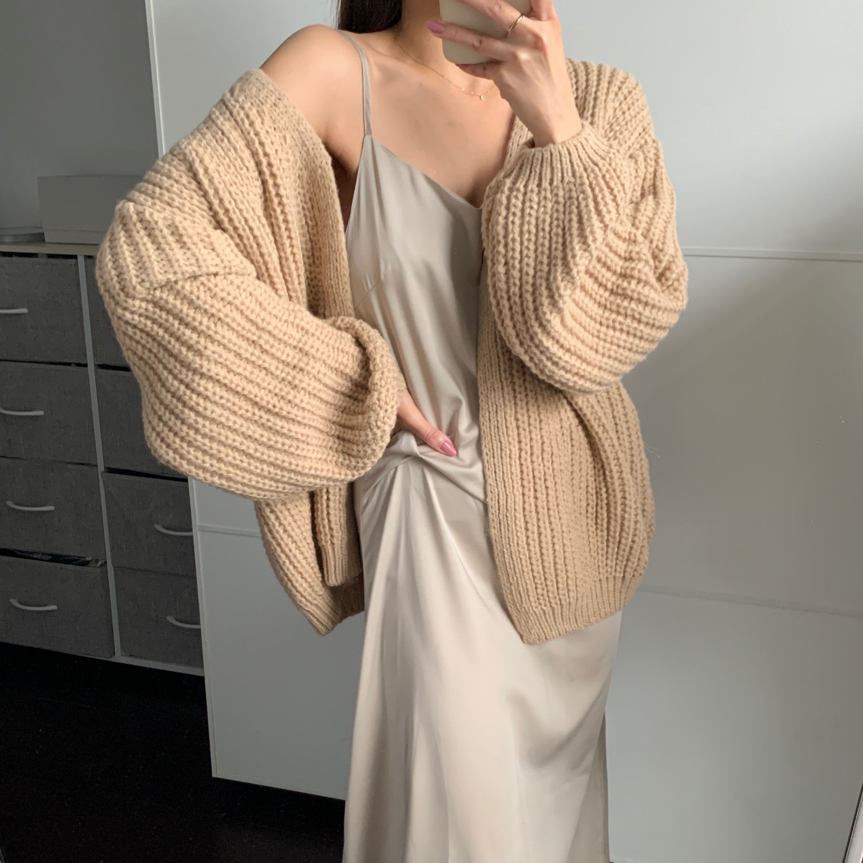 [Korean Style] 4 Colors Chunky Sweater Cardigan with Puffy Sleeves