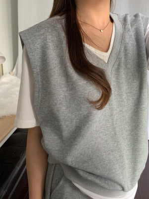 [Korean Style] Solid Color Sweatshirt Vest w/ Drawstring Skirt 2 pc Set