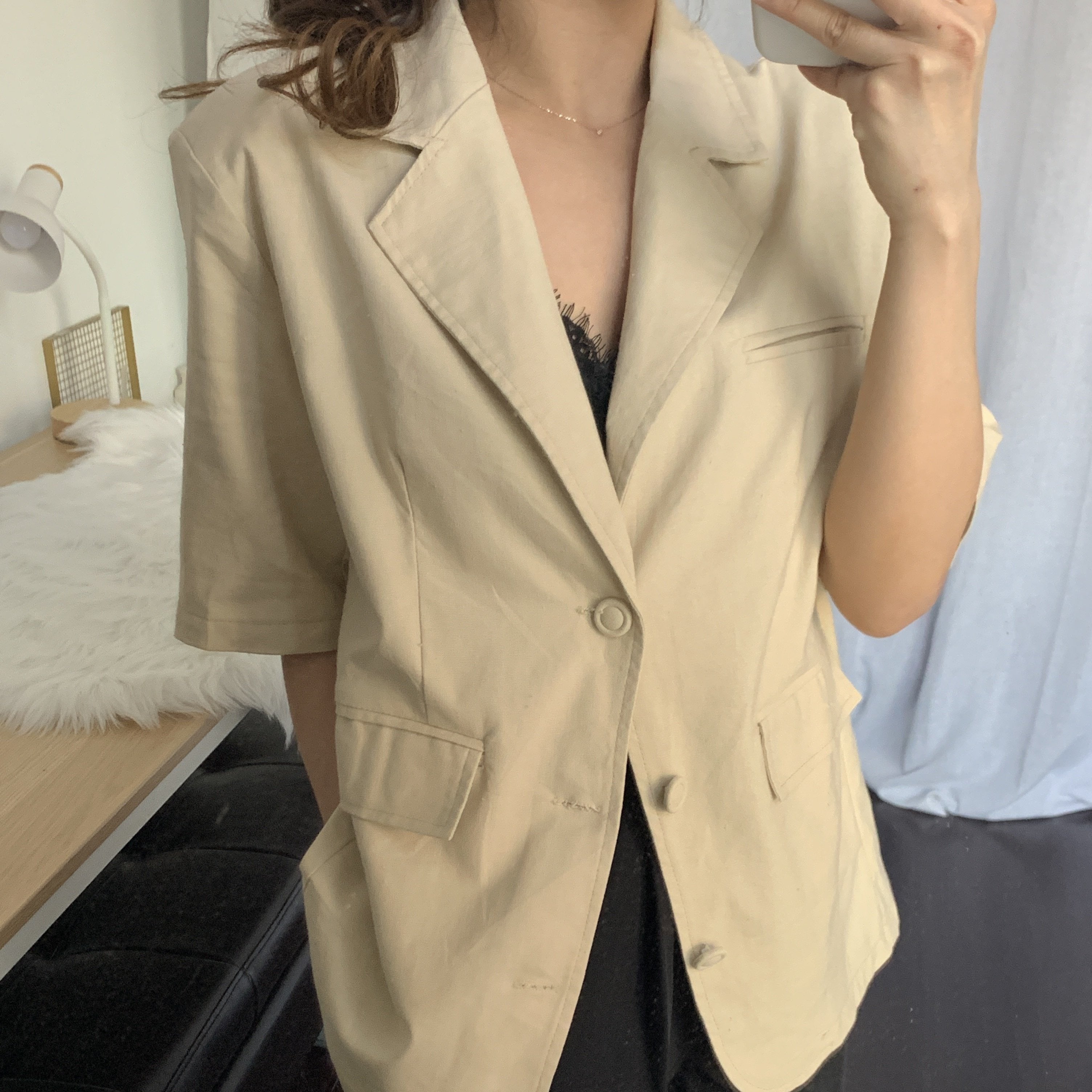 [Korean Style] Light Weight Short Sleeve Blazer w/ Pockets