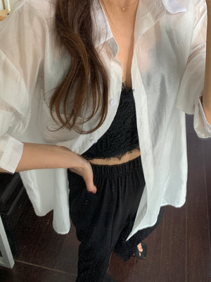 [Korean Style] 4 Color See-through Loose Fit Sheer Blouse