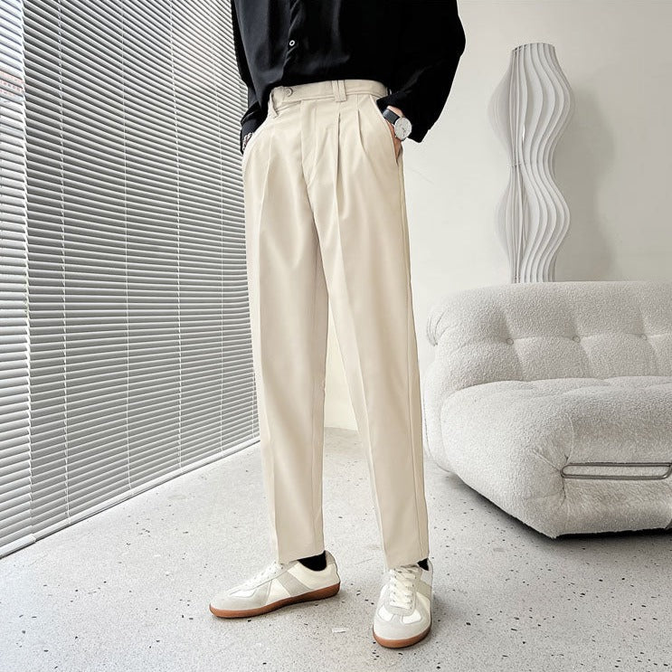[Korean Style] Beige/Black Slim-Fit Casual Pants