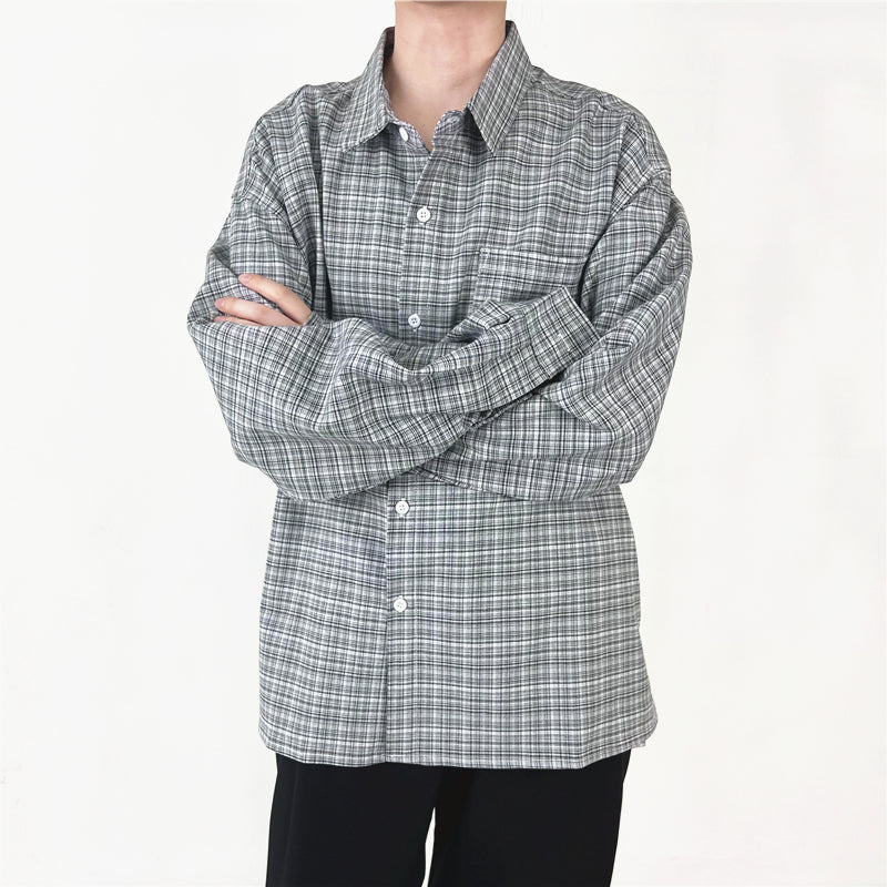 [Korean Style] 2 Colors Plaid Printing Long Sleeves Shirts