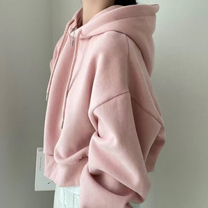 [Korean Style] 5 Color Dropped Shoulder Crop Sweatshirt Hoodie