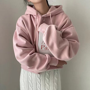 [Korean Style] 5 Color Dropped Shoulder Crop Sweatshirt Hoodie