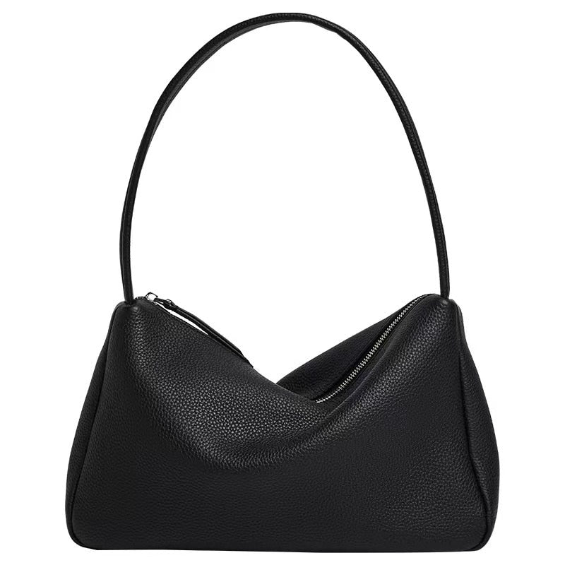 [Korean Style] Essie Soft Grained Genuine Leather Top Handle Mini Hobo Baguette Bag