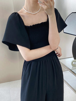 [Korean Style] Square Neck Short Sleeve Off-shoulder Jumpsuit Romper