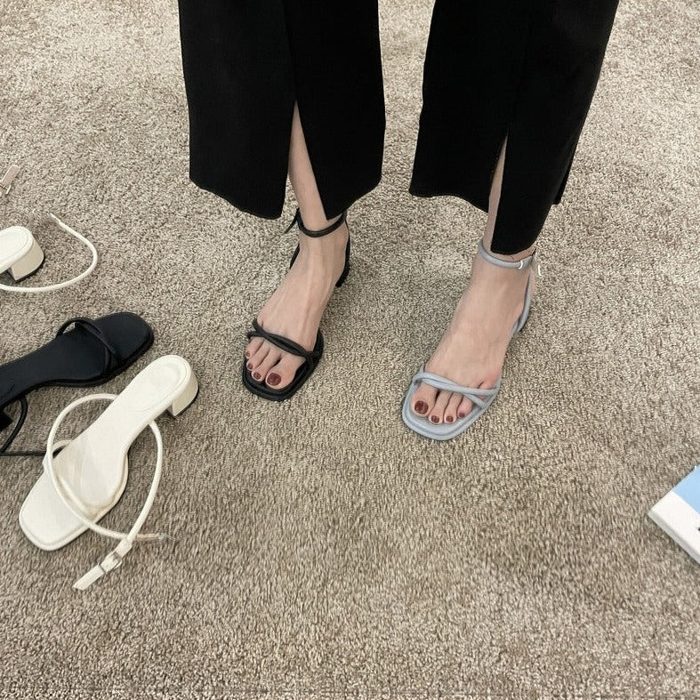 [Korean Style] Solid Color Strappy Heeled Sandals