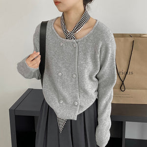 [Korean Style] Round Neck Double Breasted Cropped Cardigan Sweater