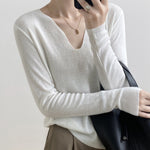 [Korean Style] Soft & Comfy Irregular Neckline Slim Fit Knit Top