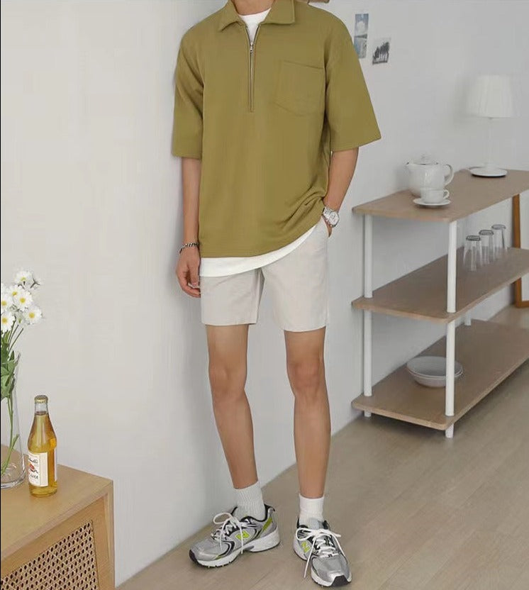 [Korean Style] 2 Colors Collar Zip-Up T-shirts
