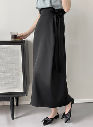 [Korean Style] 3 Color Lace up A-Line Back Slit Long Skirt