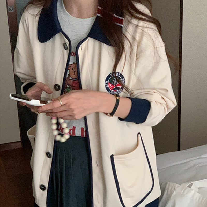 [Korean Style] contrast Color Trimmed Pocket Jacket