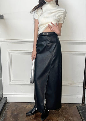 [Korean Style] High Waist Straight Faux Leather Long Skirt