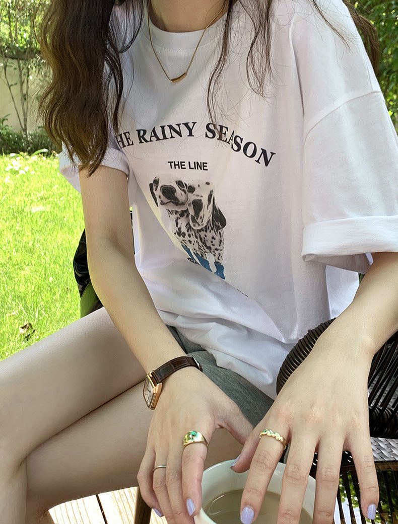 [Korean Style] Oversized Fit Puppy Graphic Box Tee