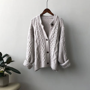 [Korean Style] 5 Color O-neck Chunky Dropped Shoulder Cardigan Sweater