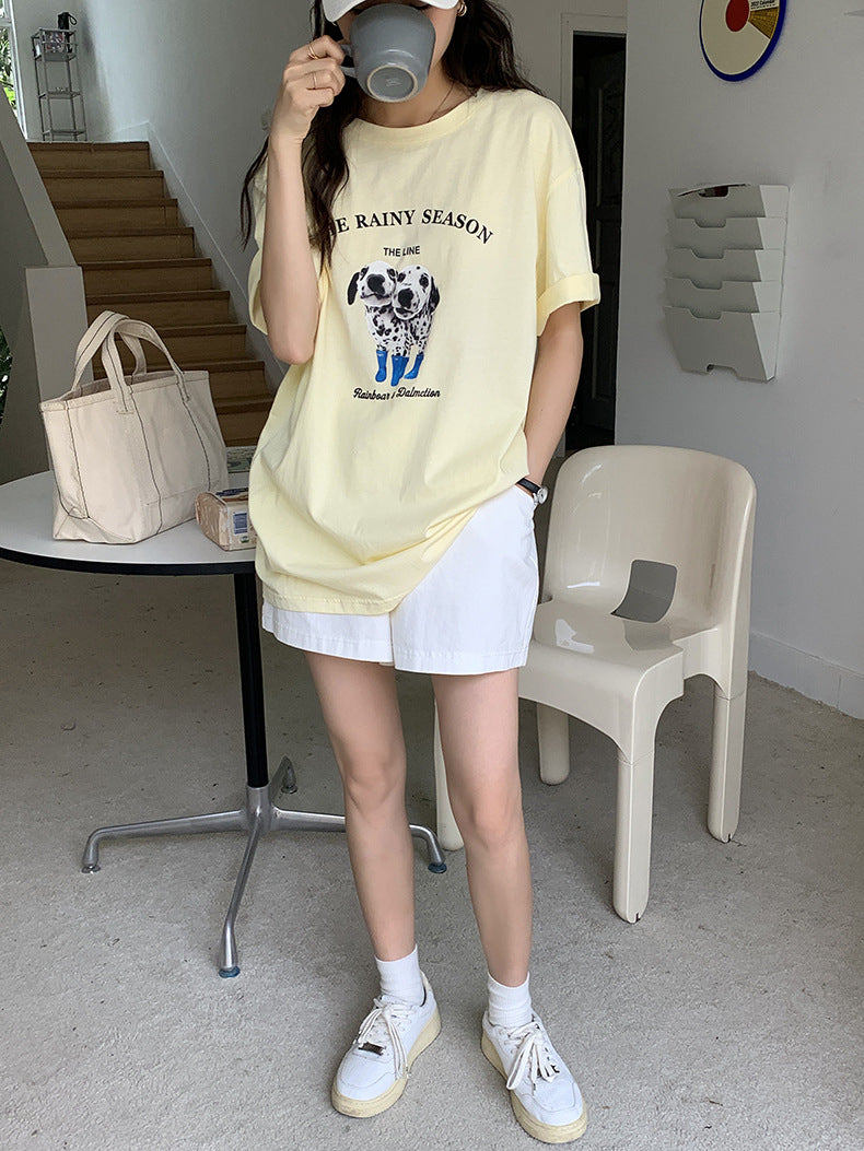 [Korean Style] Oversized Fit Puppy Graphic Box Tee