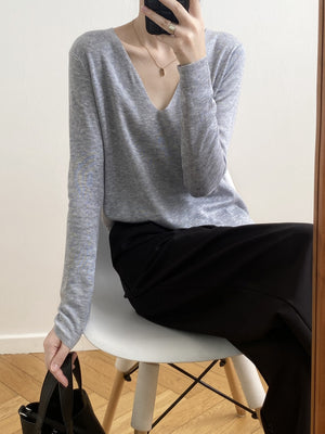 [Korean Style] Soft & Comfy Irregular Neckline Slim Fit Knit Top