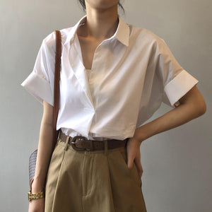 [Korean Style] Minimalistic Solid Color Rollup Sleeve Shirts