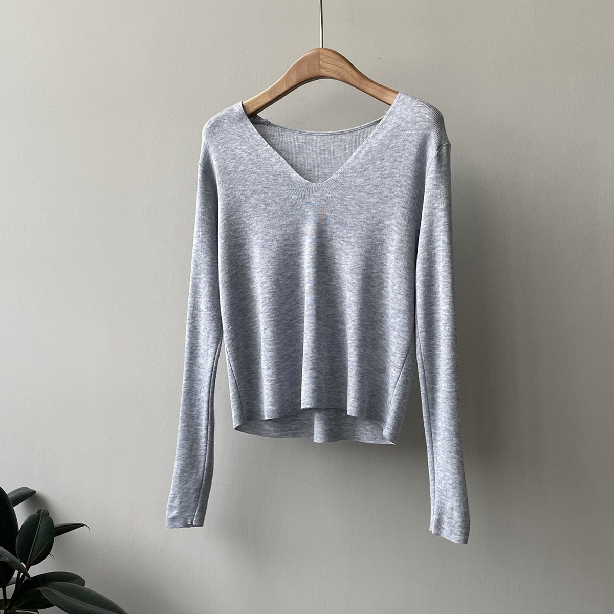 [Korean Style] Soft & Comfy Irregular Neckline Slim Fit Knit Top