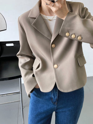[Korean Style] 2 Color Vintage Style Gold Button Cropped Blazer