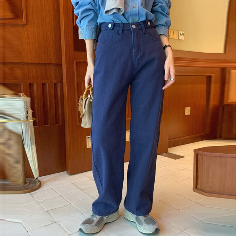 [Korean Style] 2 Color Adjustable Waist Wide Leg Jeans