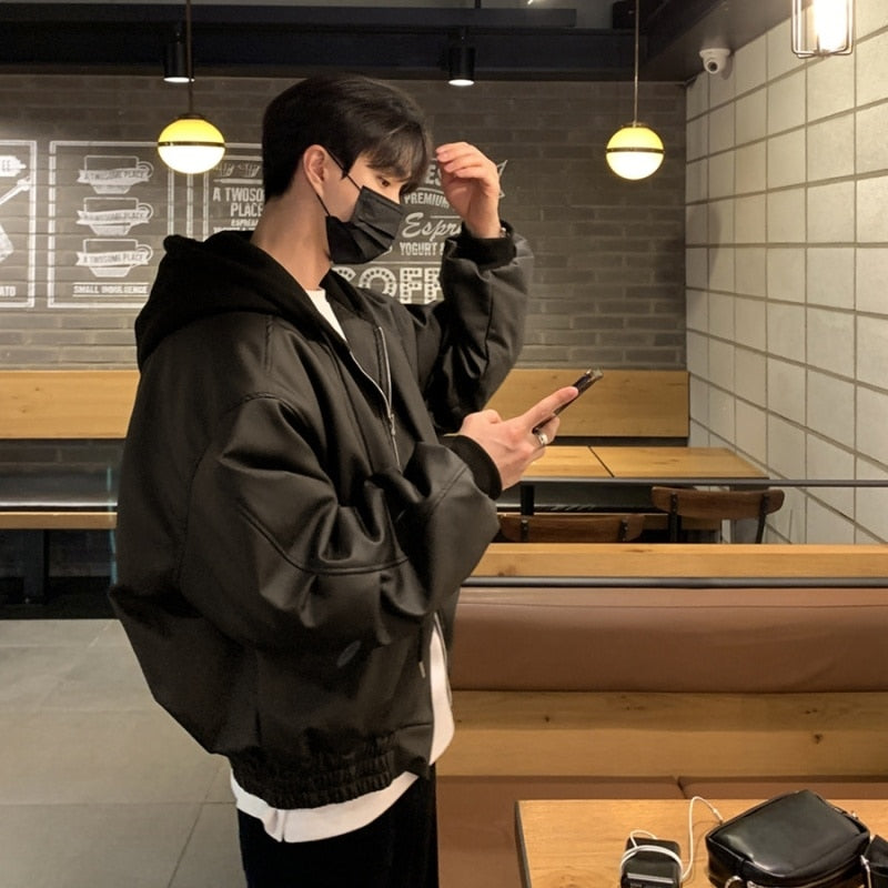 [Korean Style] Black Hooded Bomber Jackets