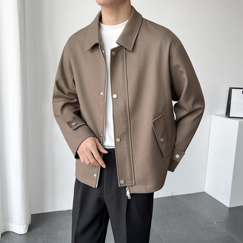 [Korean Style] Khaki/Black Casual Lapel Collar Jackets