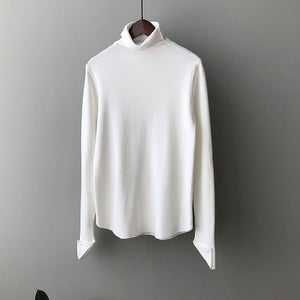 [Korean Style] Solid Color Soft Felt Flipped Sleeve Turtleneck Pullover