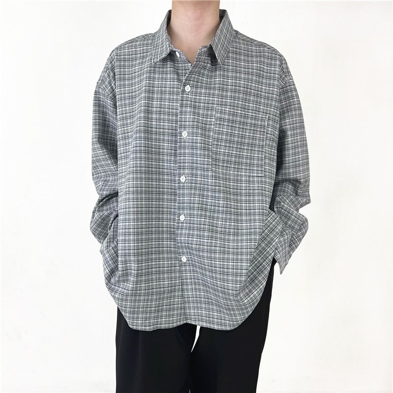 [Korean Style] 2 Colors Plaid Printing Long Sleeves Shirts