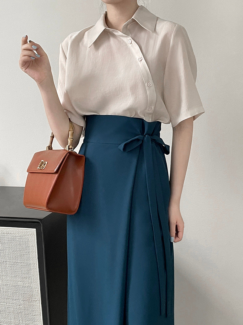 [Korean Style] 3 Color Lace up A-Line Back Slit Long Skirt