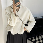 [Korean Style] High Quality Minimalistic Off white Collarless Cropped Tweed Jacket