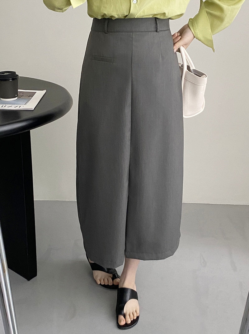 [Korean Style] Grey Pink High Waist Midi Length Straight Pencil Skirt