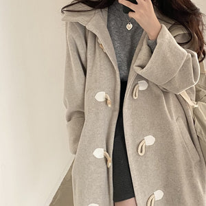 [Korean Style] 2 Color Toggle Button Fully Lined Hooded Long Coat