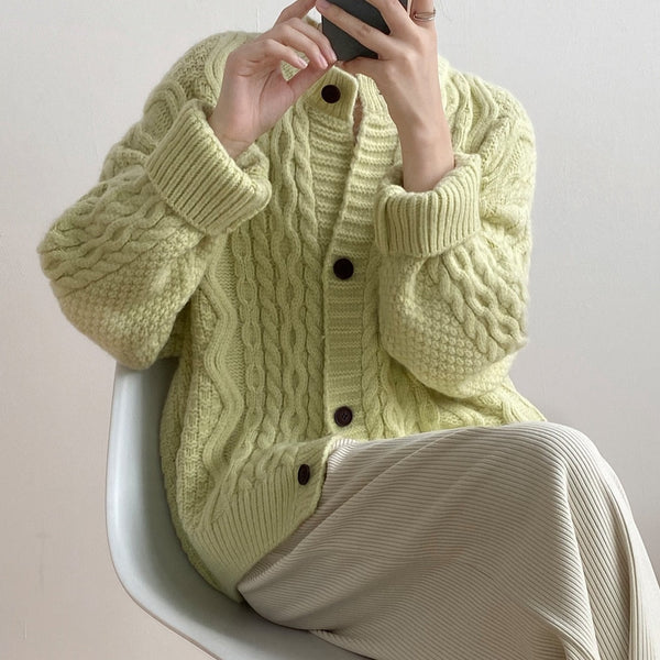 O Project カーディガン chunky knitted cardigan MEROKEETY Women's 2025 Open Front Chunky Cardigans Lantern