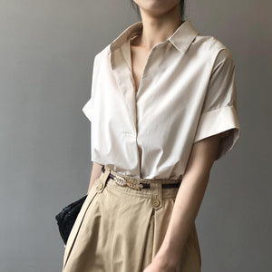 [Korean Style] Minimalistic Solid Color Rollup Sleeve Shirts