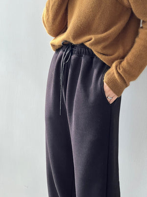 [Korean Style] 2 Color High Waist Drawstring Fleeced Sweatpants